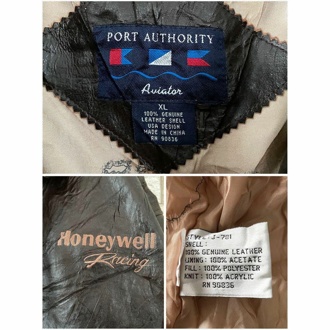 レザー フライトジャケット A-2 裏地総柄 刺繍ロゴ ブラウン XL メンズのジャケット/アウター(フライトジャケット)の商品写真