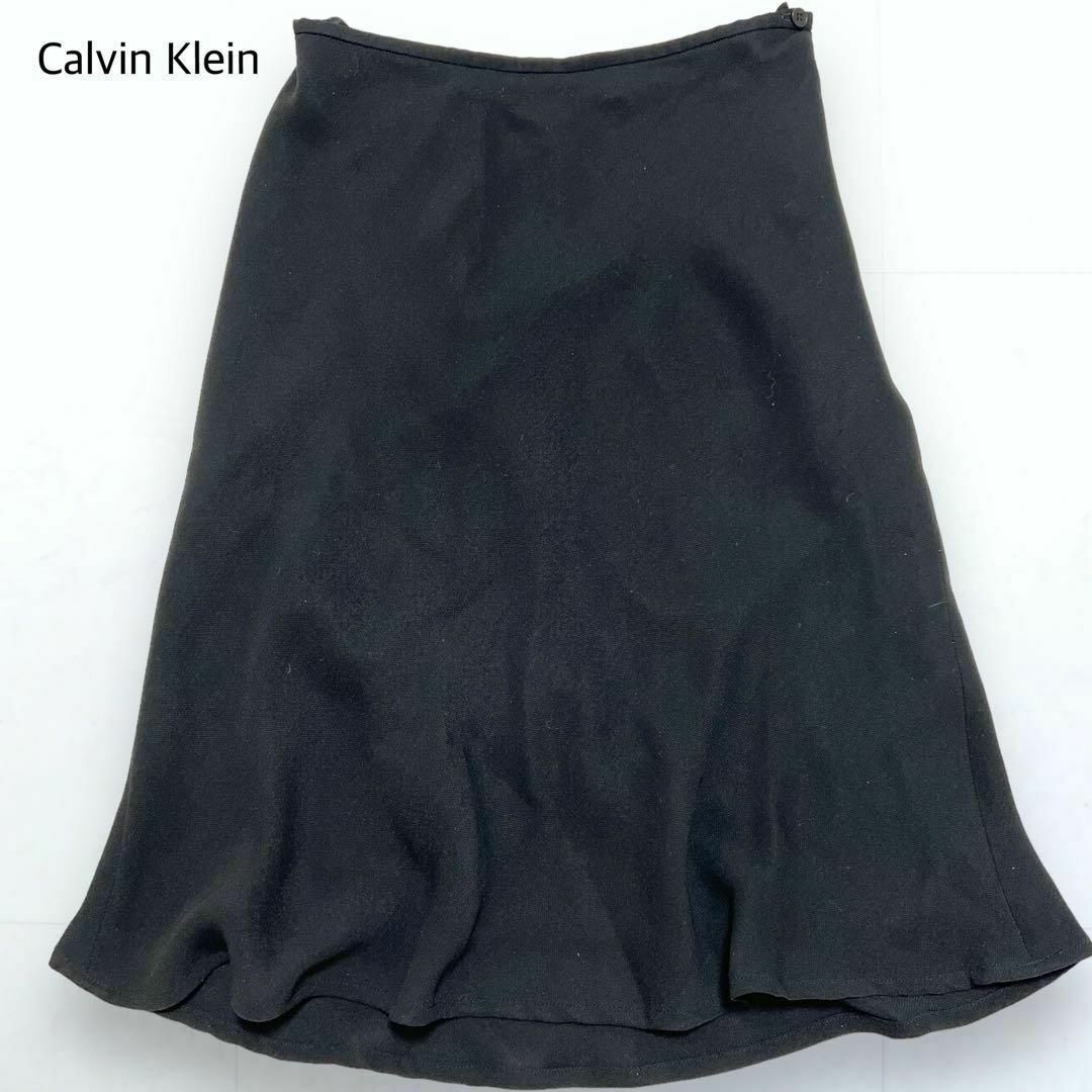 Calvin Klein(カルバンクライン)の美品＊Calvin Klein ペプラム スカート 膝丈 フレア ブラック 4 レディースのスカート(ひざ丈スカート)の商品写真