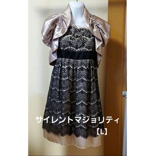 パーティー♡結婚披露宴/サテン・黒お花レースドレス ワンピース&ボレロ(ひざ丈ワンピース)