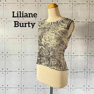 リリアンビューティ(Liliane Burty)の★10 リリアンビューティー プリーツ加工 トップス 花柄 日本製 S ベージュ(タンクトップ)