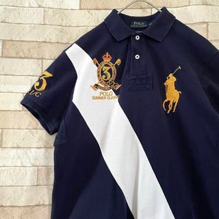 ポロラルフローレン(POLO RALPH LAUREN)のラルフローレン ポロシャツ 半袖 ビッグポニー刺繍 アームロゴ 紺 白 S(ポロシャツ)