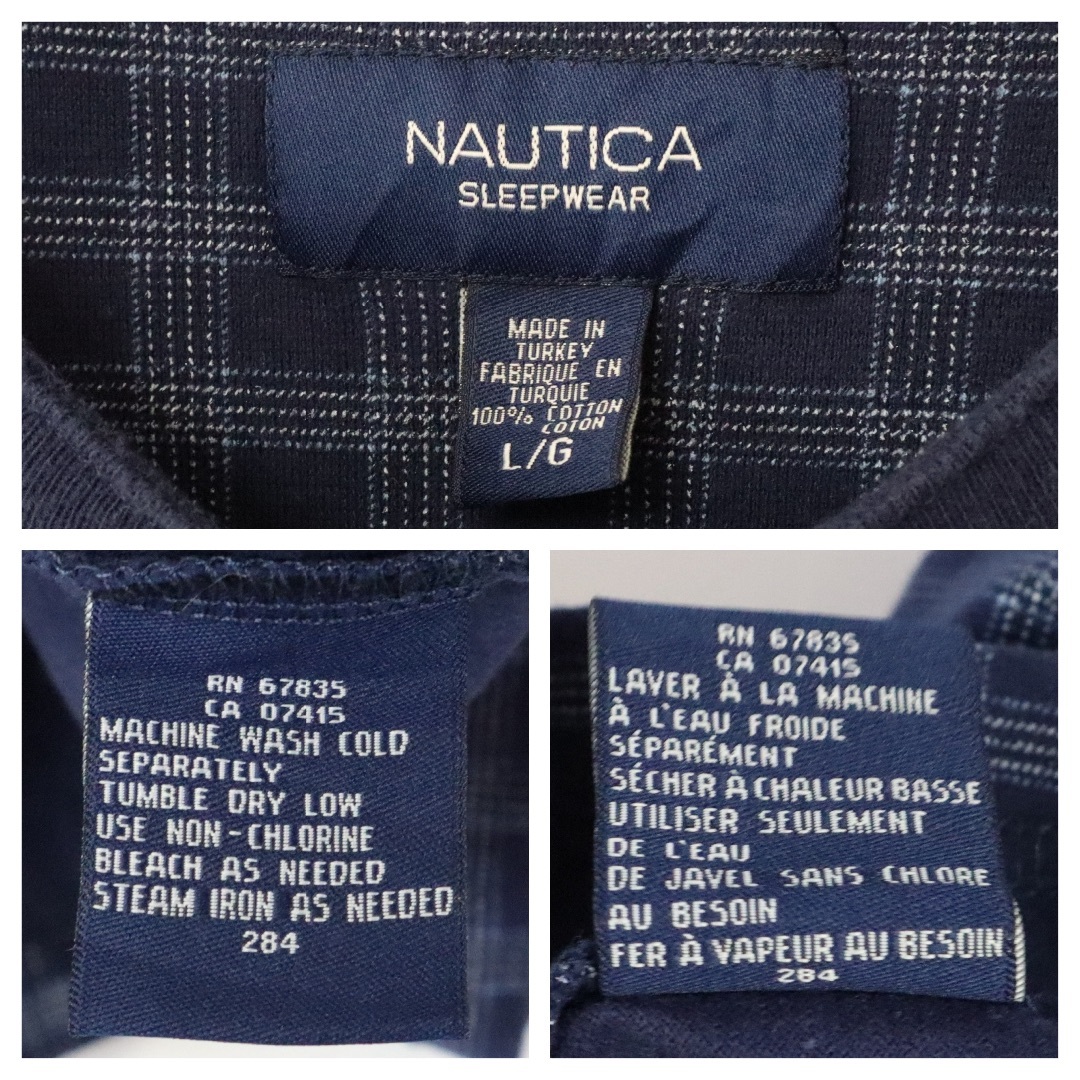 NAUTICA(ノーティカ)の【ヘンリーネック】ノーティカ／ロンT　刺繍ロゴ　Lサイズ　青系　チェック柄　希少 メンズのトップス(Tシャツ/カットソー(七分/長袖))の商品写真