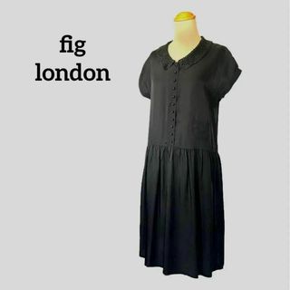 フィグロンドン(fig London)の★18フィグロンドン ワンピース テロテロ　半袖 くるみボタン かぎ編み衿レース(ひざ丈ワンピース)