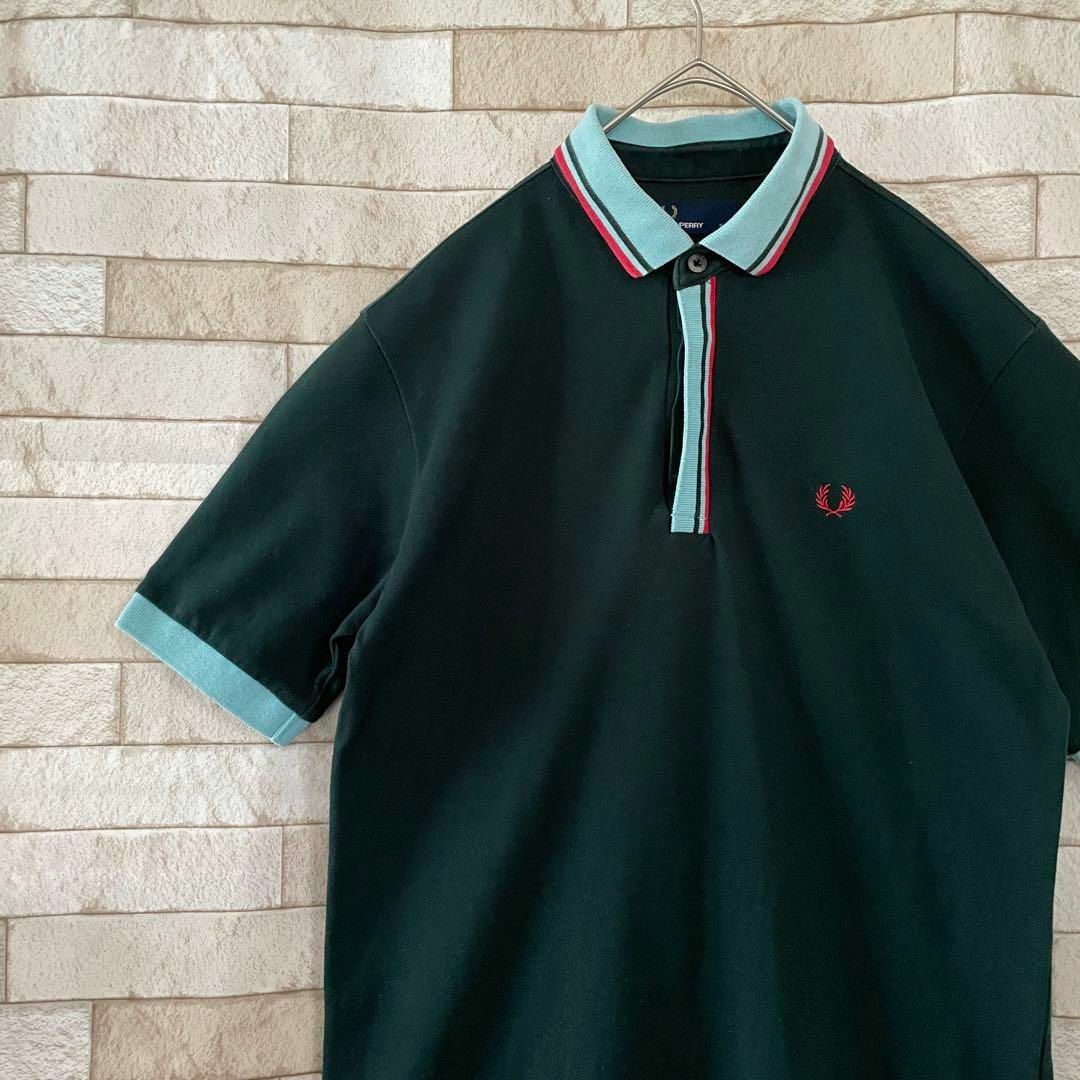 FRED PERRY - フレッドペリー ポロシャツ 半袖 刺繍ロゴ 緑 Sの通販 by
