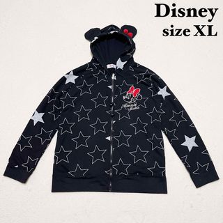 ディズニー(Disney)の【美品】ディズニー　ミニー　ジップアップパーカー　耳付きフード　星　XL(パーカー)