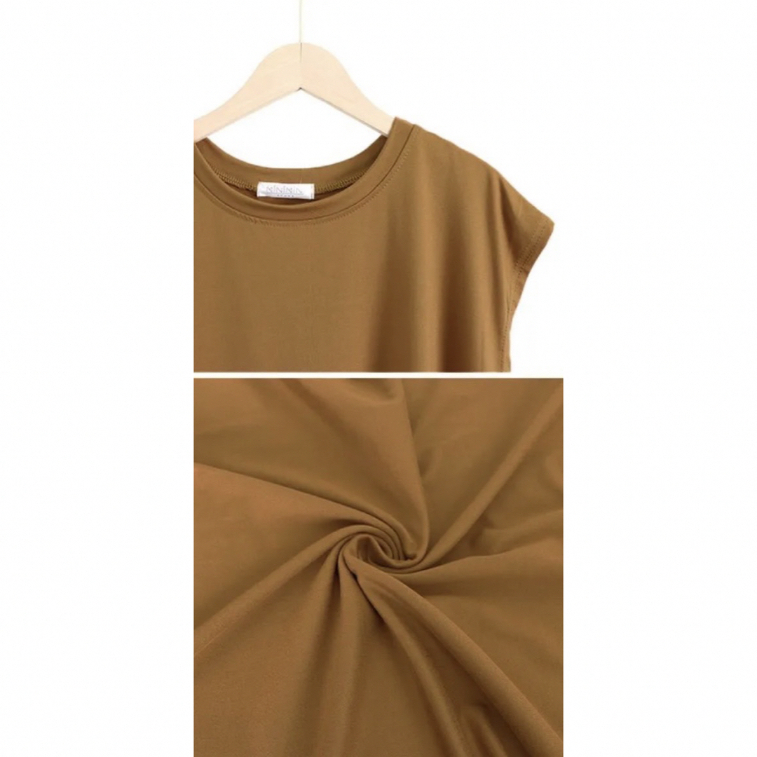 ノースリーブ フレンチスリーブ Tシャツ　ブラウン L 二の腕カバー シンプル レディースのトップス(Tシャツ(半袖/袖なし))の商品写真