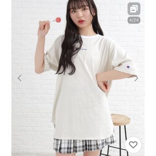 ピンクラテ(PINK-latte)の新品　ピンクラテ　M 150 160  チャンピオンコラボ　チュニックTシャツ(Tシャツ/カットソー)