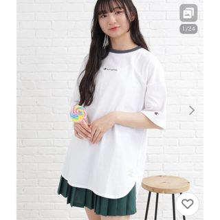 ピンクラテ(PINK-latte)の新品　ピンクラテ　M 150 160  チャンピオンコラボ　チュニックTシャツ(Tシャツ/カットソー)