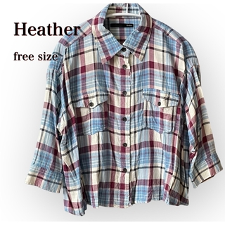 ヘザー(heather)の【Heather】チェックシャツ　ダメージ加工　春色　七分袖　たっぷり　前縛り(シャツ/ブラウス(長袖/七分))