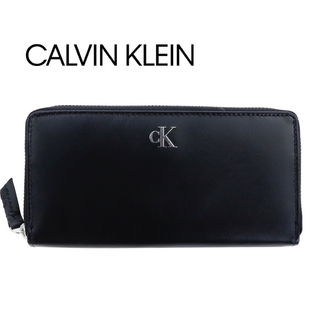 Calvin Klein - カルバンクライン 長財布 ファスナー CK メタルロゴ ブラック レザー 本革