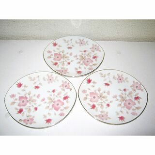 ナルミ(NARUMI)の【NARUMI ケーキ皿 3枚】ナルミ デザート皿 楕円皿 お洒落 ピンク 花柄(食器)