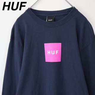 ハフ(HUF)の【ボックスロゴ】ハフ／ロンT　センターロゴ　スクエアロゴ　L　青系　スケーター(Tシャツ/カットソー(七分/長袖))