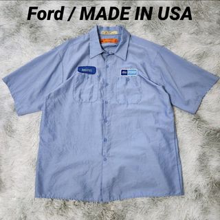 カーハート(carhartt)のUSA製 Ford フォード ワークシャツ 半袖シャツ 水色スカイブルー(シャツ)