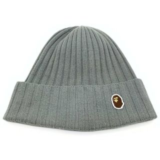 A BATHING APE アベイシングエイプ KNIT CAP ニットキャップ ワッペン グレー 001CPH301016X