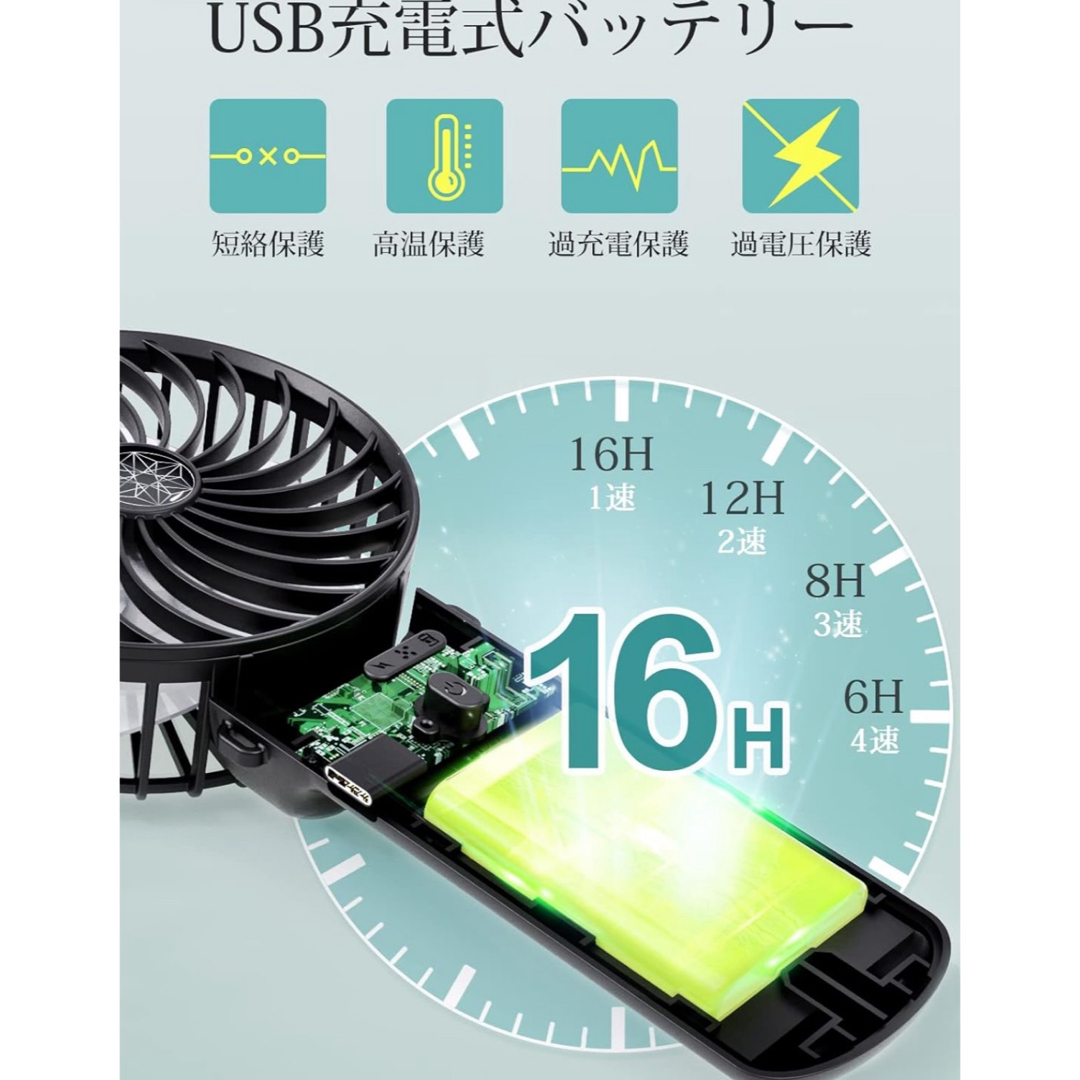 ハンディファン　ブラック　手持ち扇風機　折り畳み式　USB充電式　持ち歩き　 スマホ/家電/カメラの冷暖房/空調(扇風機)の商品写真