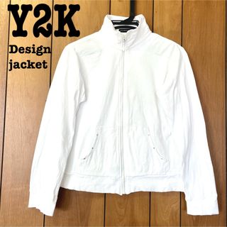 ジャイロホワイト(JAYRO White)の美品【Y2Kデザイン 】スウェットジャケット　ジップアップ　ラインストーン(ブルゾン)