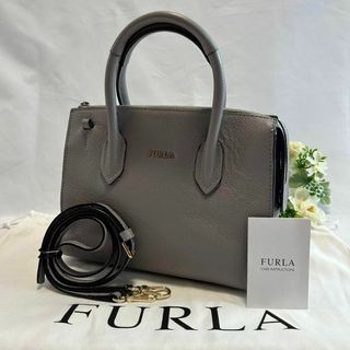 フルラ(Furla)の【美品】フルラ 2way ショルダーバッグ グレー レザー 肩掛け 斜め掛け(ショルダーバッグ)