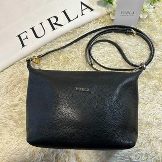 フルラ(Furla)の【訳あり美品】フルラ ショルダーバッグ 黒 レザー シボ革 肩掛け 斜め掛け(ショルダーバッグ)