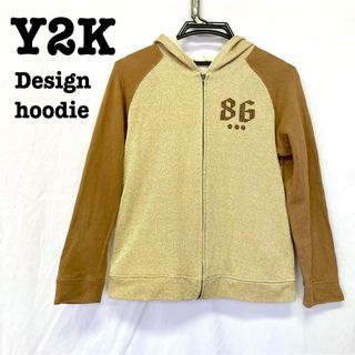 美品【Y2Kデザイン 】デザインパーカー　ラメラメパーカー