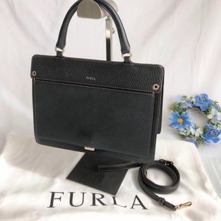 フルラ(Furla)の【美品】フルラ ライク 2way ショルダーバッグ 黒 レザー シボ革 肩掛け(ショルダーバッグ)