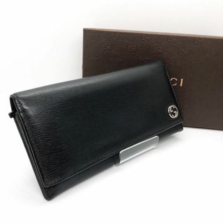 グッチ(Gucci)の【美品】グッチ 長財布  インターロッキング 二つ折り財布 黒 オールレザー(長財布)