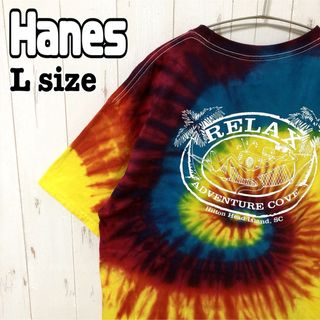 ヘインズ(Hanes)のHanes ヘインズ タイダイtシャツ マルチカラー バックプリント 半袖 古着(Tシャツ/カットソー(半袖/袖なし))