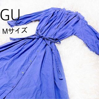 ジーユー(GU)のGU リネン混　シャツワンピース　春夏　ウエストリボン　ロングワンピース(ロングワンピース/マキシワンピース)