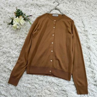 ジョンスメドレー(JOHN SMEDLEY)の美品 入手困難 ジョンスメドレー カーディガン メリノウール 高級 S キャメル(カーディガン)