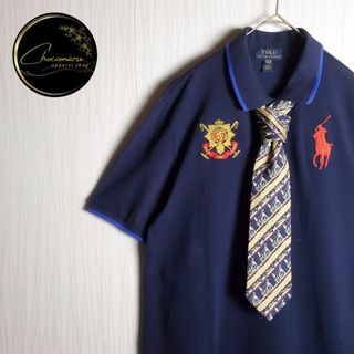 ポロラルフローレン(POLO RALPH LAUREN)の【ポロラルフローレン ネクタイポロシャツ ネイビー 紺 刺繍 ビンテージ 古着】(ポロシャツ)