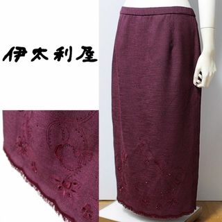 イタリヤ(伊太利屋)の新品 伊太利屋 39600円 花柄刺繍 ラインストーン フリンジスカート L 赤(ロングスカート)