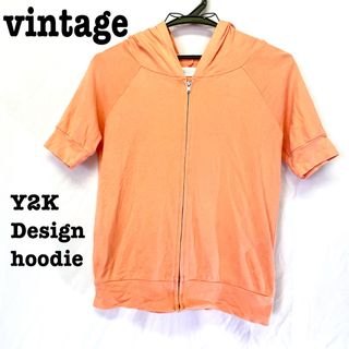 ロキエ(Lochie)の美品【 vintage 】Y2Kデザイン　半袖パーカー　レトロデザイン(パーカー)