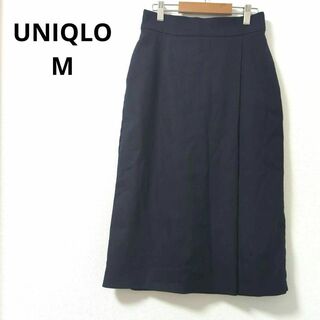 ユニクロ(UNIQLO)の【UNIQLO】ユニクロ M ラップ風 スカート ミディ丈 チェック バック紺系(ひざ丈スカート)