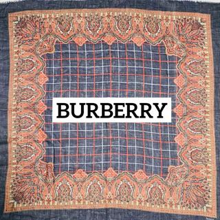 BURBERRY - ★BURBERRY★ ストール ペイズリー チェック ウール シルク ネイビー