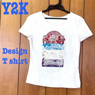 ロキエ(Lochie)の美品【 vintage 】 Y2KデザインTシャツ　スパンコール　サイケデリック(Tシャツ(半袖/袖なし))