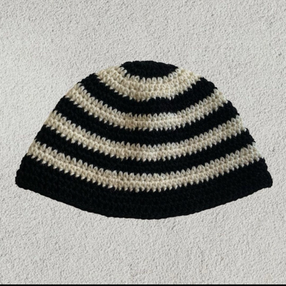 wool / LA ボーダー ビーニー クロシェハット クラッシャーハット メンズの帽子(ニット帽/ビーニー)の商品写真