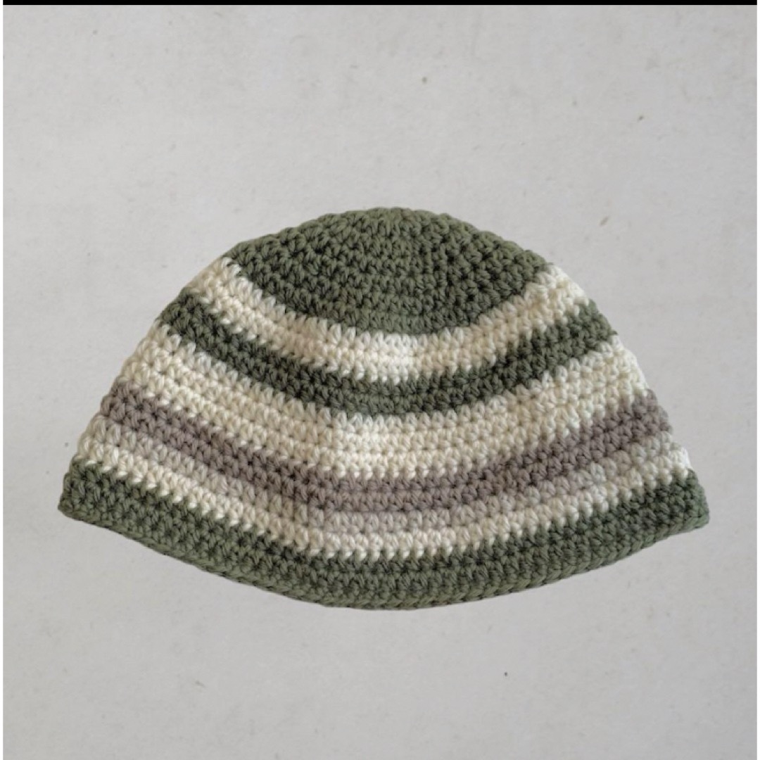 wool / ボーダー クロシェハット クラッシャーハット 手編み メンズの帽子(ニット帽/ビーニー)の商品写真