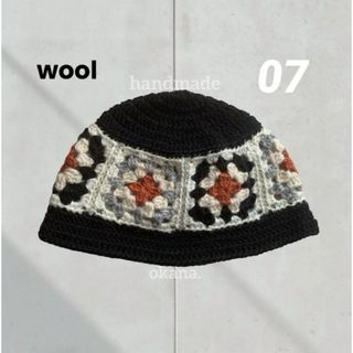 wool /black グラニースクエア ビーニー クラッシャーハット(ニット帽/ビーニー)