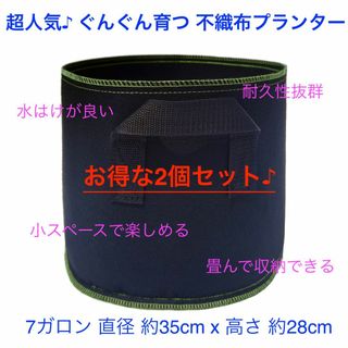 不織布プランター 7ガロン 植木鉢11.5号 ブラック+グリーンパイピングx2個(プランター)