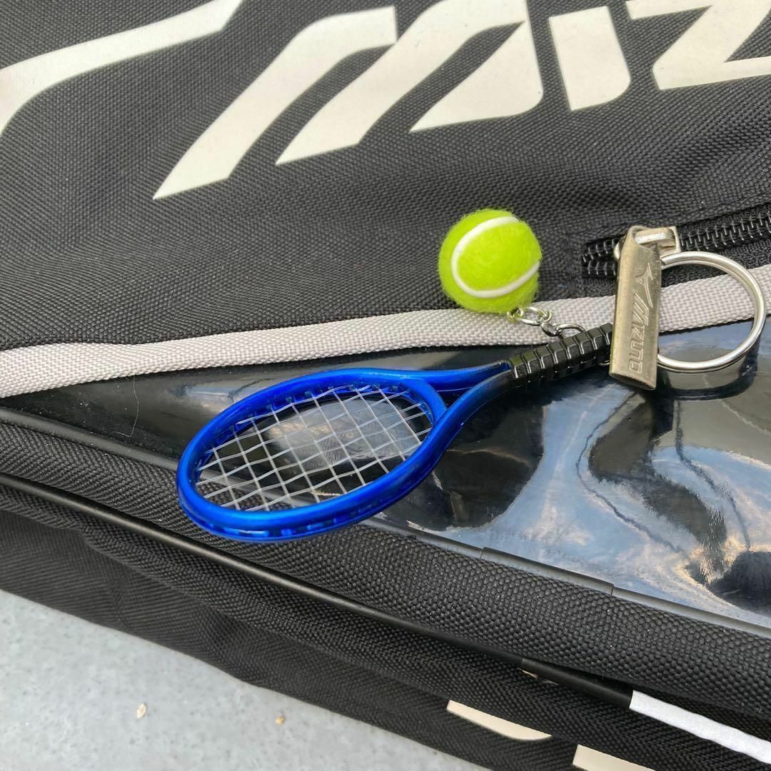 テニス キーホルダー ラケット テニスボール ミニチュア  部活 ペア 青 スポーツ/アウトドアのテニス(その他)の商品写真