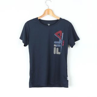 フィラ 半袖Tシャツ トップス カットソー スポーツウエア ジムウエア レディース Lサイズ ネイビー FILA