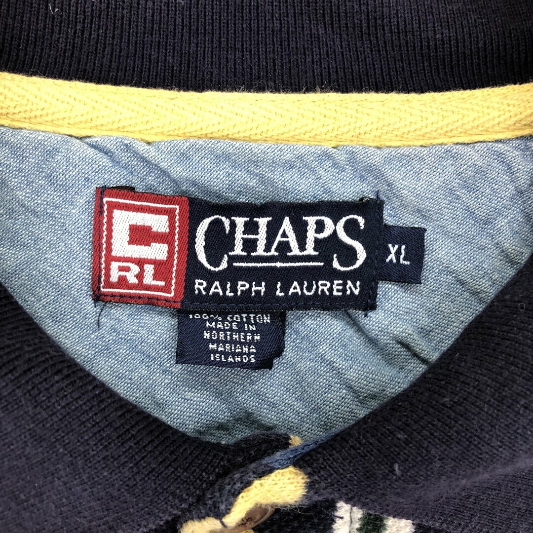 Ralph Lauren(ラルフローレン)の古着 90年代 ラルフローレン Ralph Lauren CHAPS チャップス 長袖 ストライプ ポロシャツ メンズXL ヴィンテージ /eaa435895 メンズのトップス(ポロシャツ)の商品写真