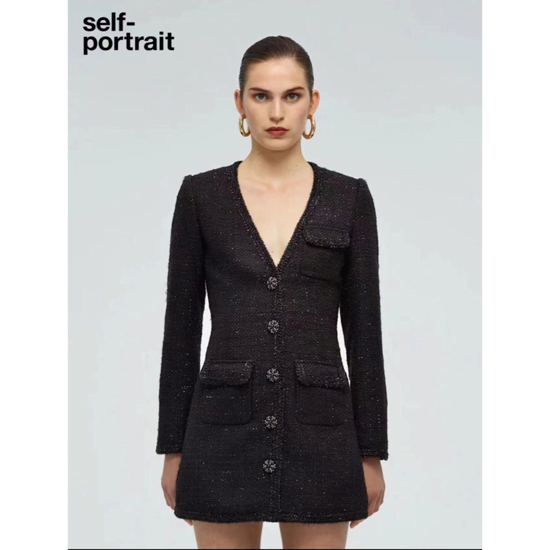 Self-Portrait ビジュー ブークレミニドレス コート 8 M 新品 Self-Portrait ビジュー ブークレミニドレス コート 8 M 新品