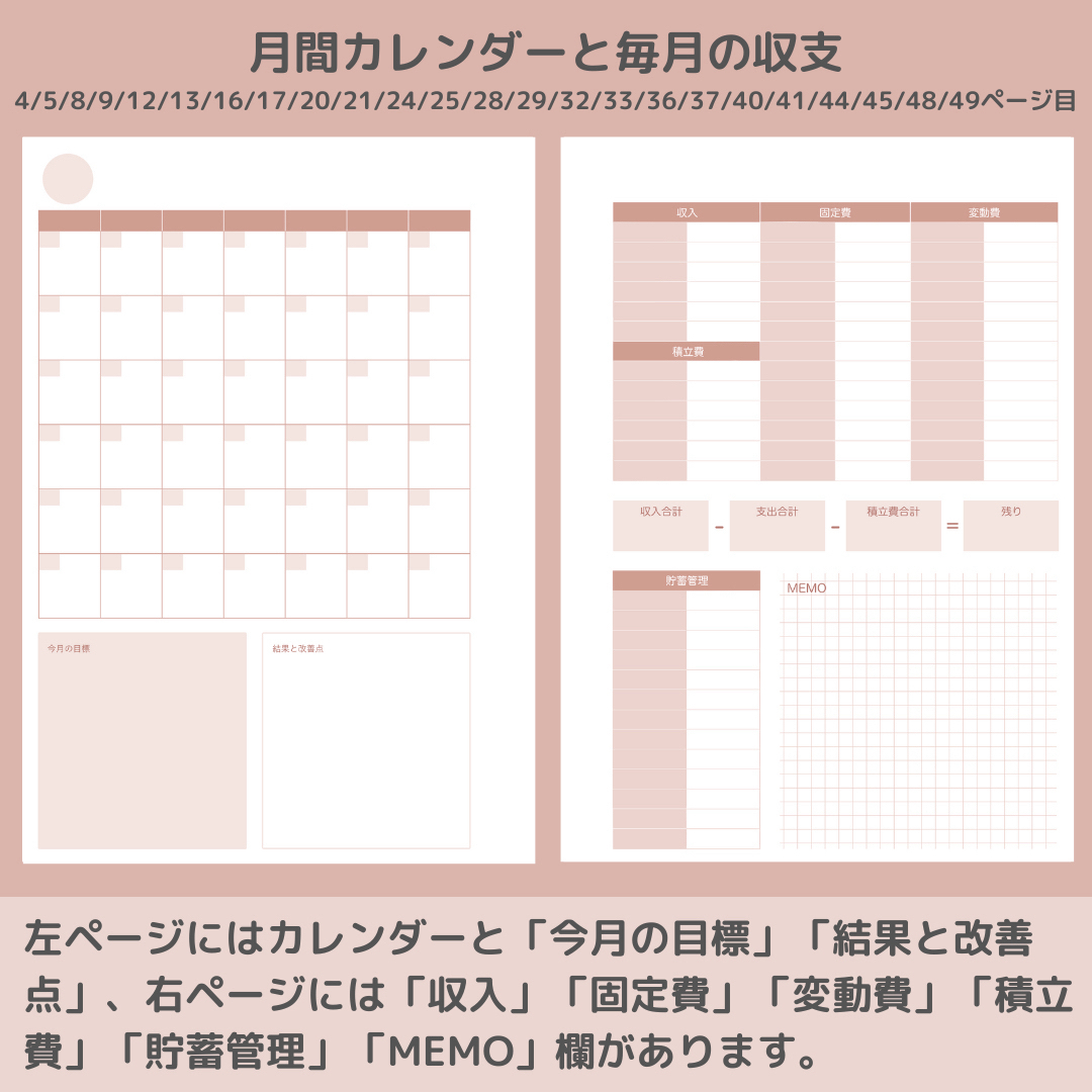 家計簿セット② ピンク システム手帳リフィル A5サイズ ハンドメイド ハンドメイドの文具/ステーショナリー(その他)の商品写真