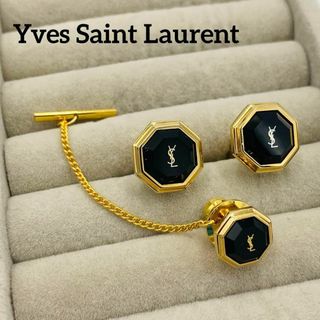 イヴサンローラン(Yves Saint Laurent)の美品 ★イヴサンローラン★ カフリンクス タイタック 八角形 ブラック ゴールド(カフリンクス)