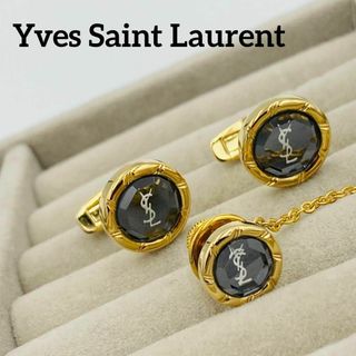 イヴサンローラン(Yves Saint Laurent)の美品 ★イヴサンローラン★ カフス ネクタイピン クリスタル ゴールド グレー(カフリンクス)