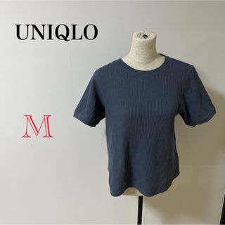 ユニクロ(UNIQLO)の【UNIQLO】レディース ネイビー 無地 シャツ ブラウス Tシャツ(Tシャツ(半袖/袖なし))