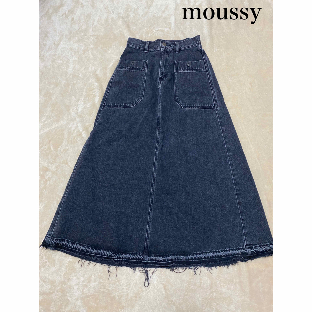 moussy(マウジー)のmoussy マウジー　ブラックデニムロングスカート レディースのスカート(ロングスカート)の商品写真