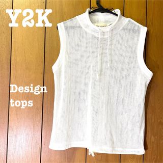 ロキエ(Lochie)の美品【Y2Kデザイン 】メッシュカットソー　ノースリーブ　メッシュトップス(カットソー(半袖/袖なし))