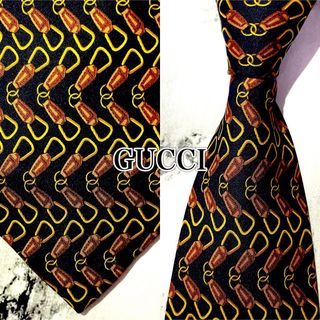 グッチ(Gucci)の【アクセキーホルダー調】275 グッチ　ネクタイ　GUCCI ネイビー　イエロー(ネクタイ)