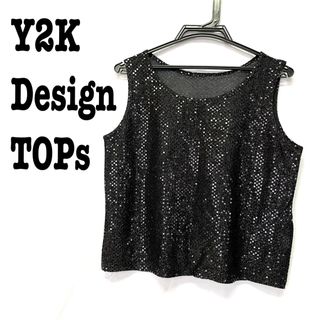 ロキエ(Lochie)の美品【Y2Kデザイン 】メタリックカットソー　タンクトップ　ノースリーブ(カットソー(半袖/袖なし))